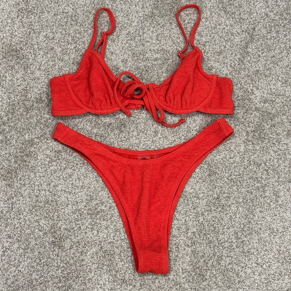 Lulu's Vibrant Red Bikini Top & Bottom